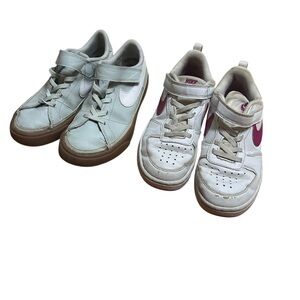 Lot 2 Pairs White Pink Nike Low Top Sneakers Shoes Size 1 Y Youth Kids